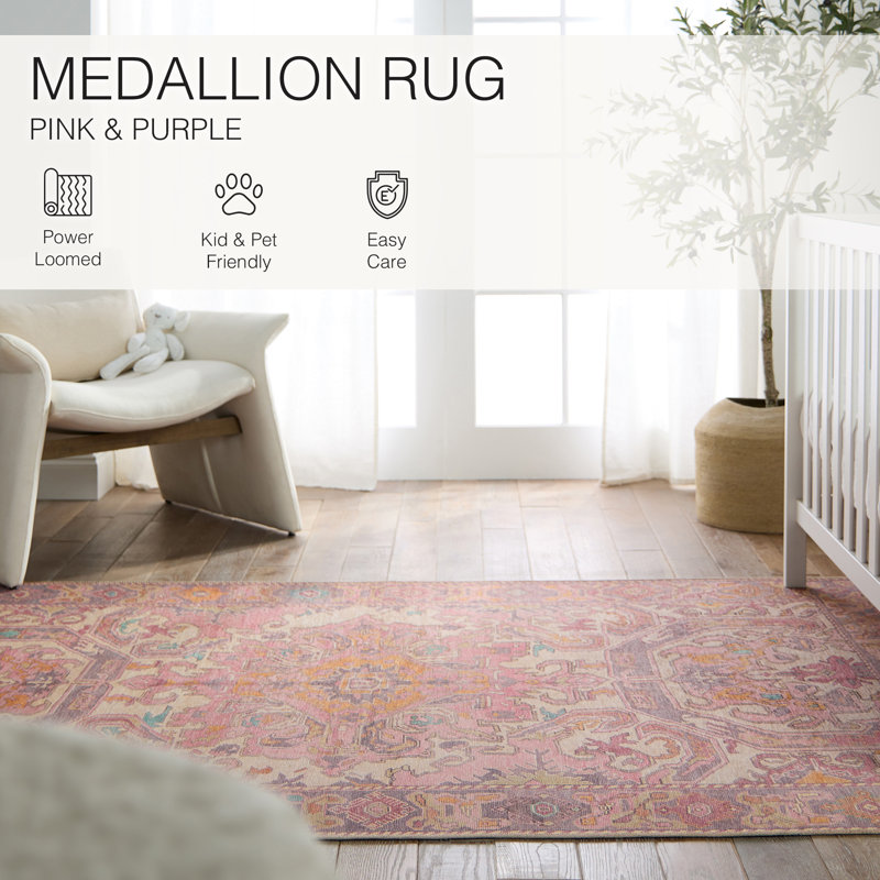 Birch Lane™ Framboise Oriental Machine Woven Polyester Area Rug in